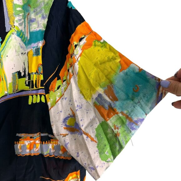 Sharon Anthony Women's Short Sleeves Multicolor Print Button Black Shirt Size 18 - Picture 3 of 12